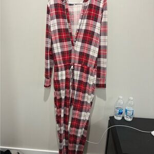 Plaid Women's One Piece Pajamas - Red and White